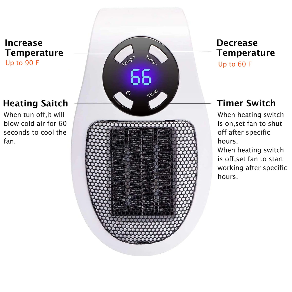 Portable Electric Heater with Adjustable Thermostat C1566