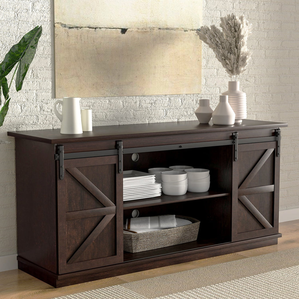 White Sliding Barn Door TV Stand B421061