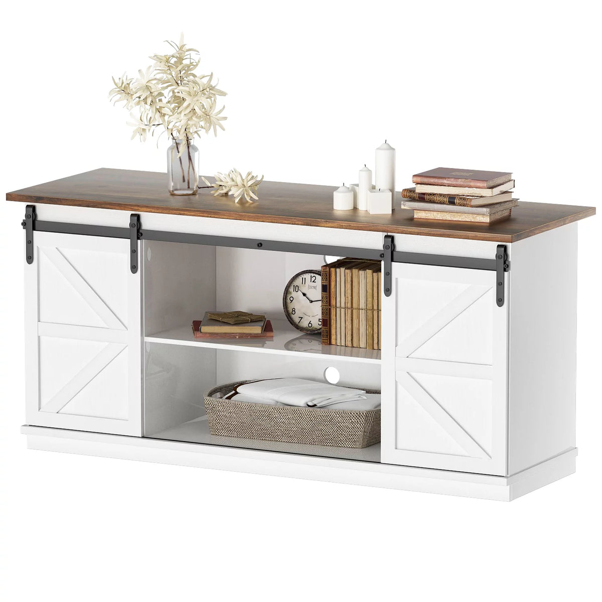 White Sliding Barn Door TV Stand B421061
