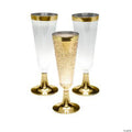 Clear Plastic Champagne Flutes with Gold Trim 25 Ct T89246