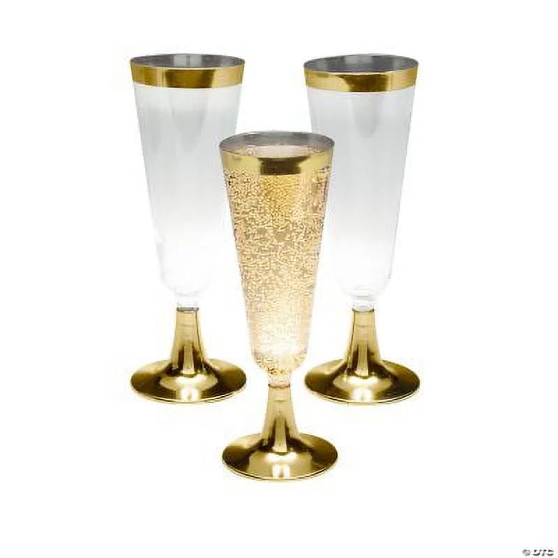 Clear Plastic Champagne Flutes with Gold Trim 25 Ct T89246