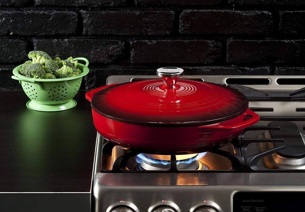 Enameled Cast Iron Covered Casserole 3-Quart Red S487726