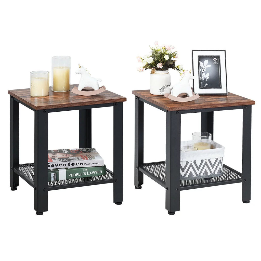 Set of 2 Black 2 Tier Side Table with Storage Shelf H98993