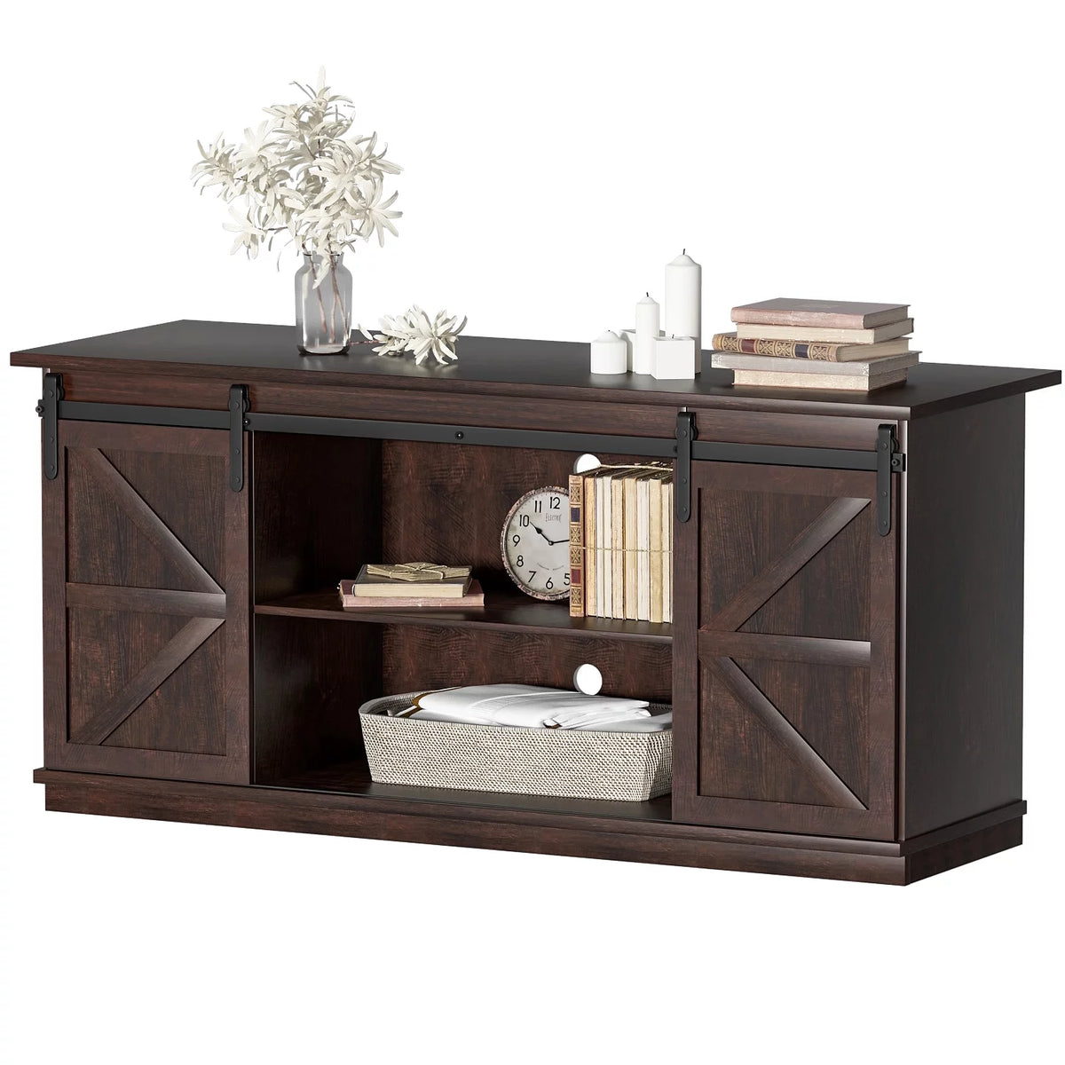 White Sliding Barn Door TV Stand B421061