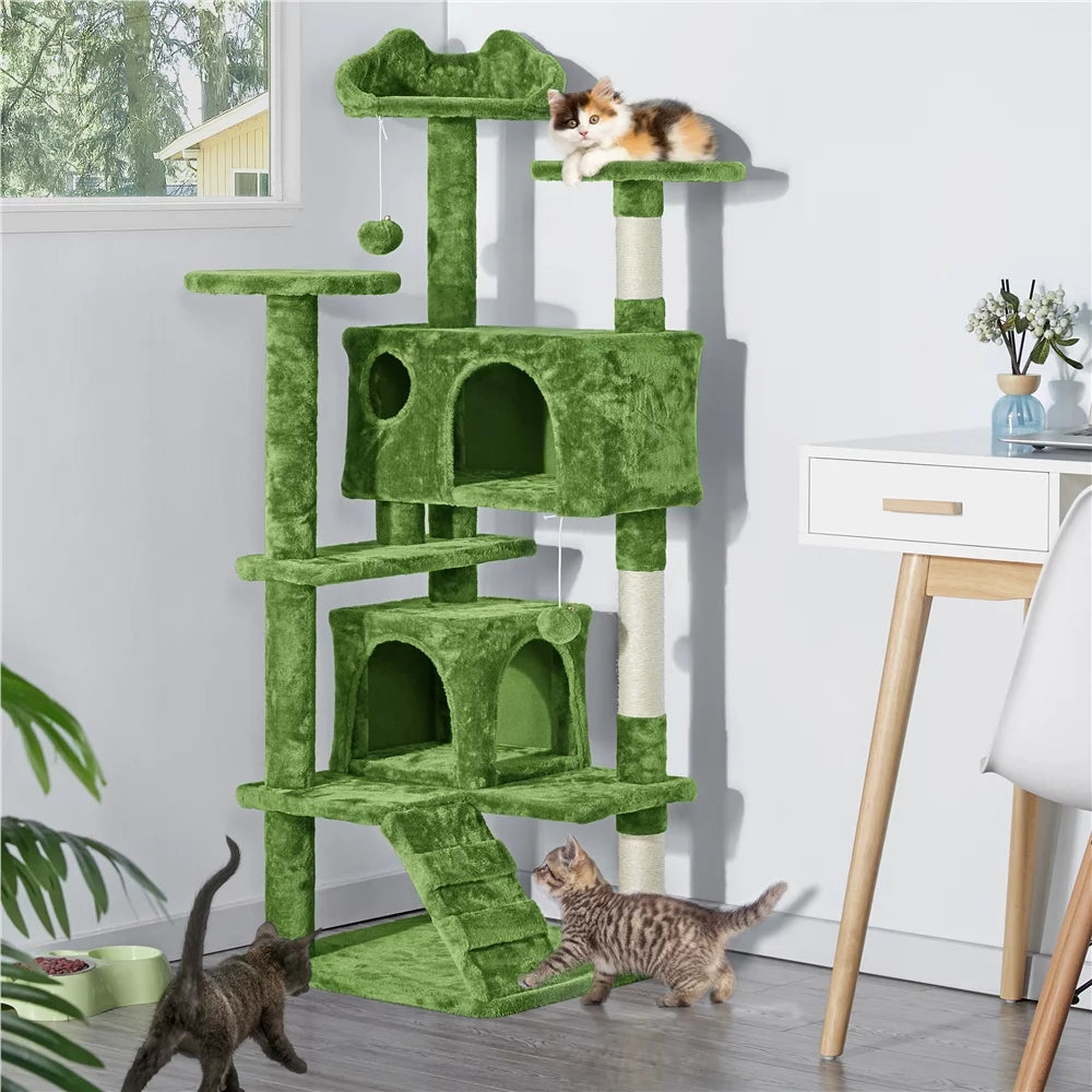 Green 54" Cat Tree with 2 Condos K418
