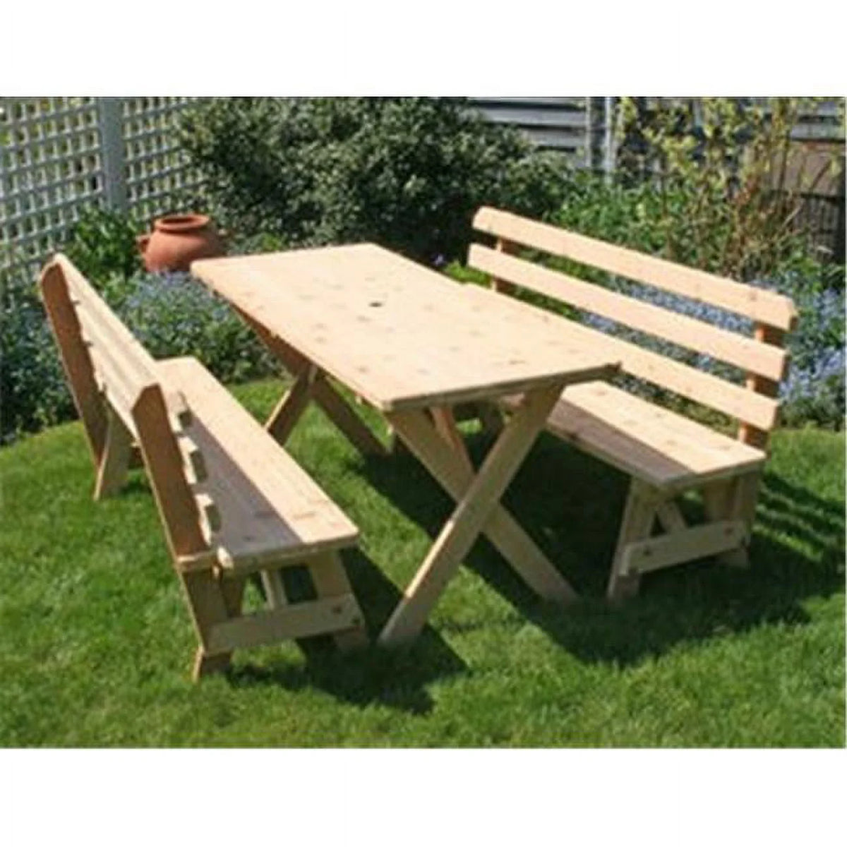 Cedar 6 ft. Cross Legged Picnic Table with 2 Backed Benches P62405