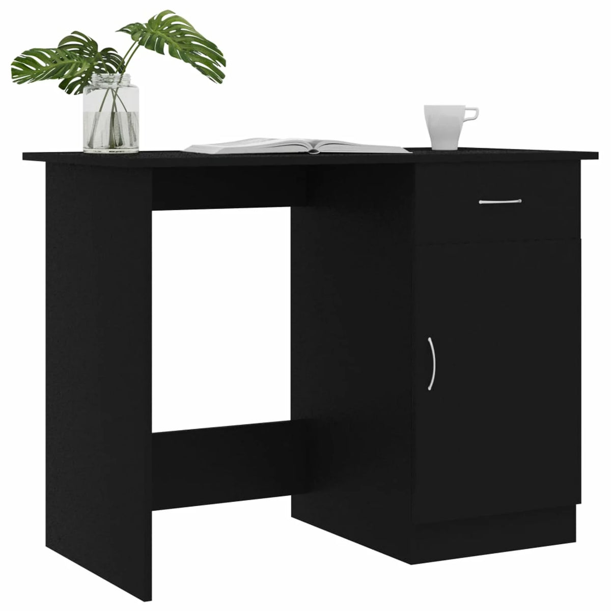 Black Computer Desk with Storage Drawer and Door Cabinet F745