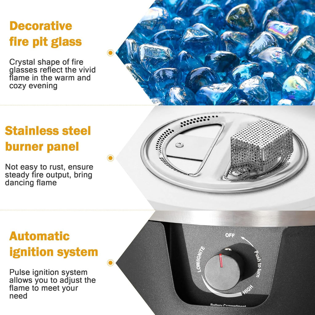 15 inch Round Gas Fire Pit with Blue Fire Glass A245