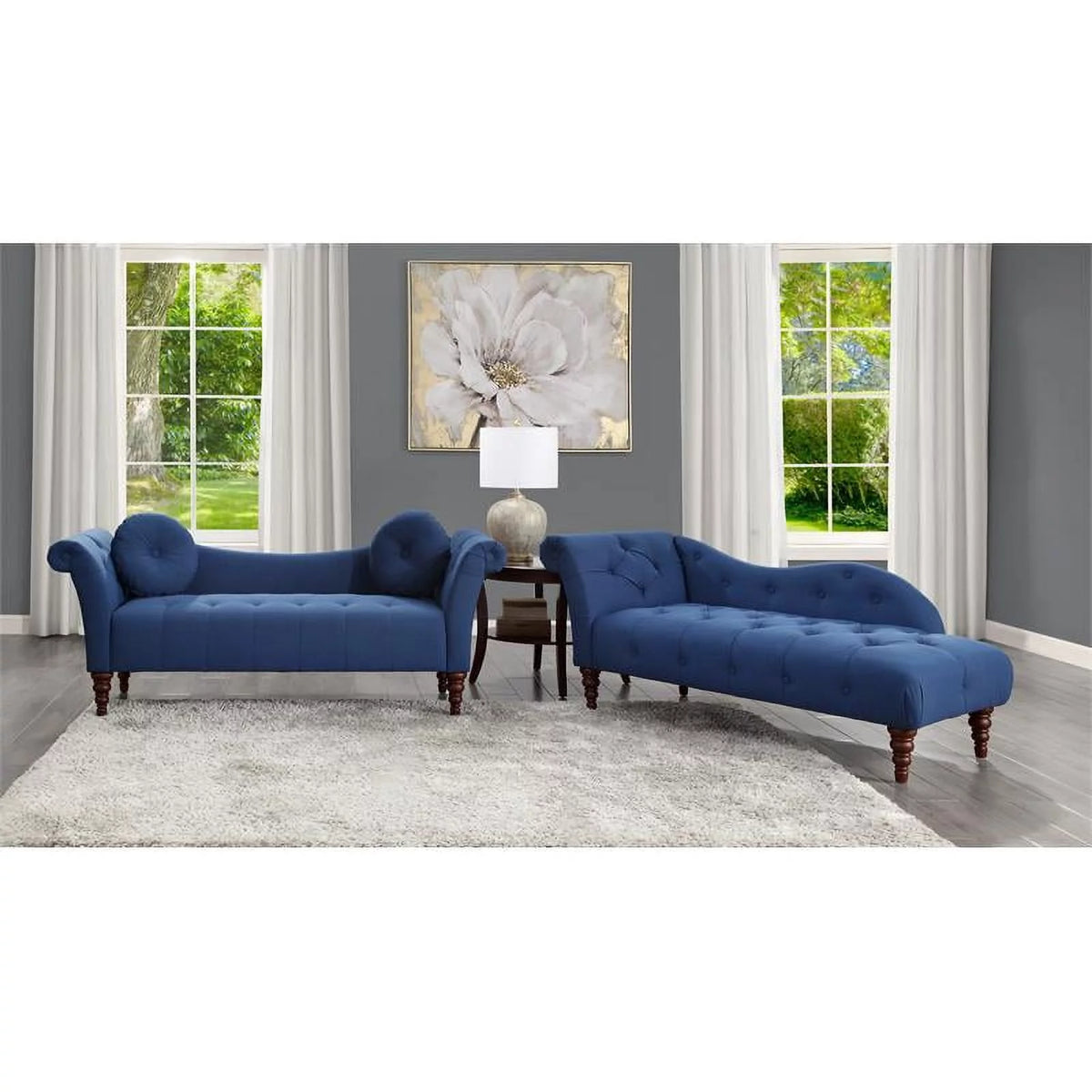 66" Tufted Fabric Chaise Lounge with Wooden Legs B748772