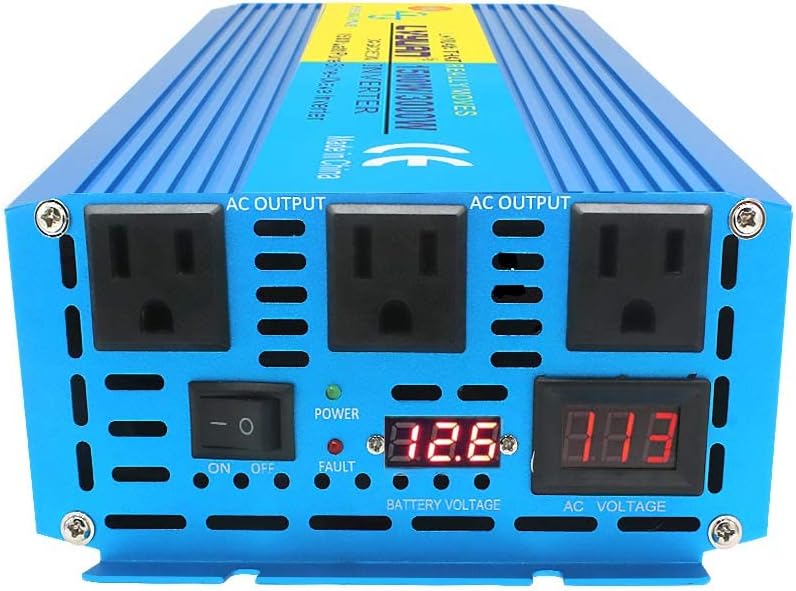 1500W Pure Sine Wave Power Inverter 12V DC to 110V AC with 3 AC Outlets O788791