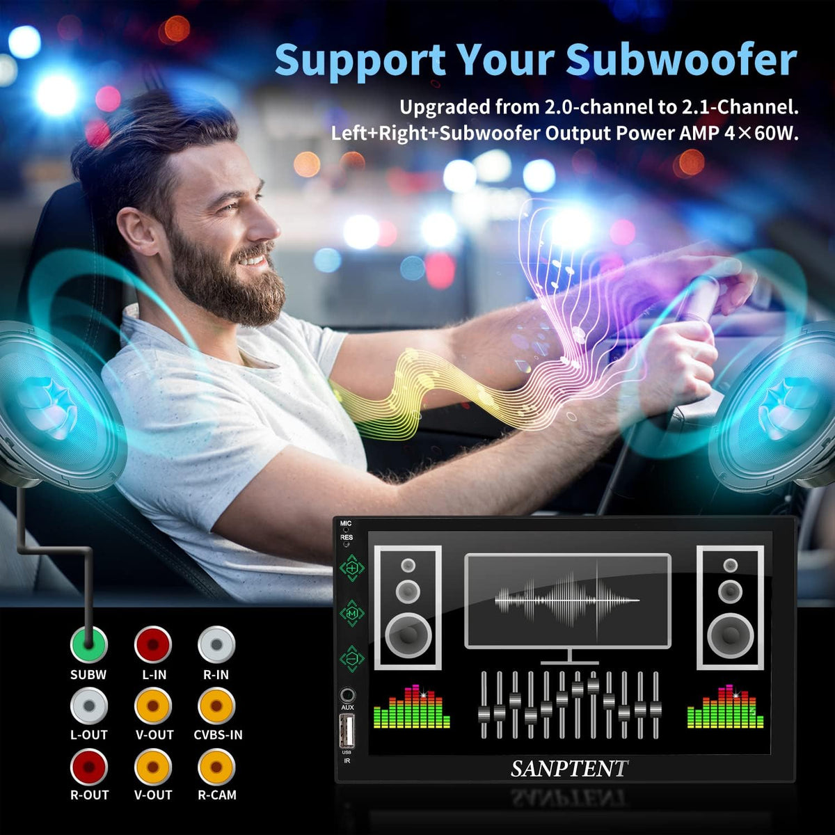 7-Inch Touch Screen Double Din Car Stereo with Bluetooth J989