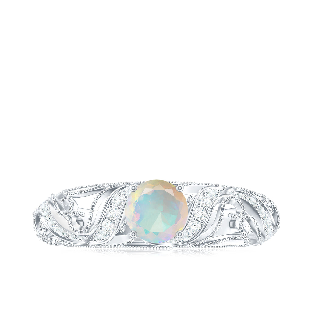 3/4 CT Ethiopian Opal and Diamond Solitaire Engagement Ring, 925 Sterling Silver, US 4.00 X9069