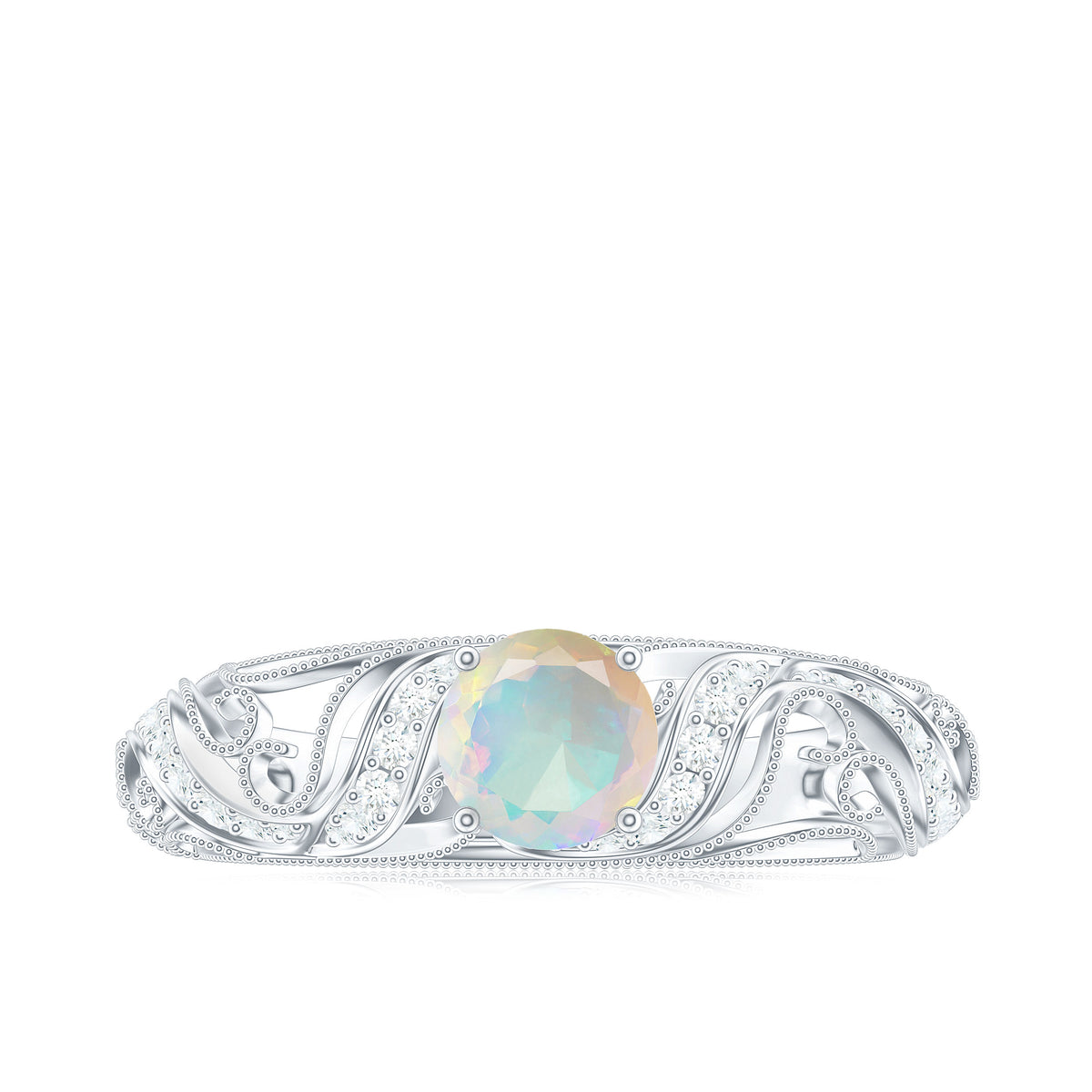 3/4 CT Ethiopian Opal and Diamond Solitaire Engagement Ring, 925 Sterling Silver, US 4.00 X9069