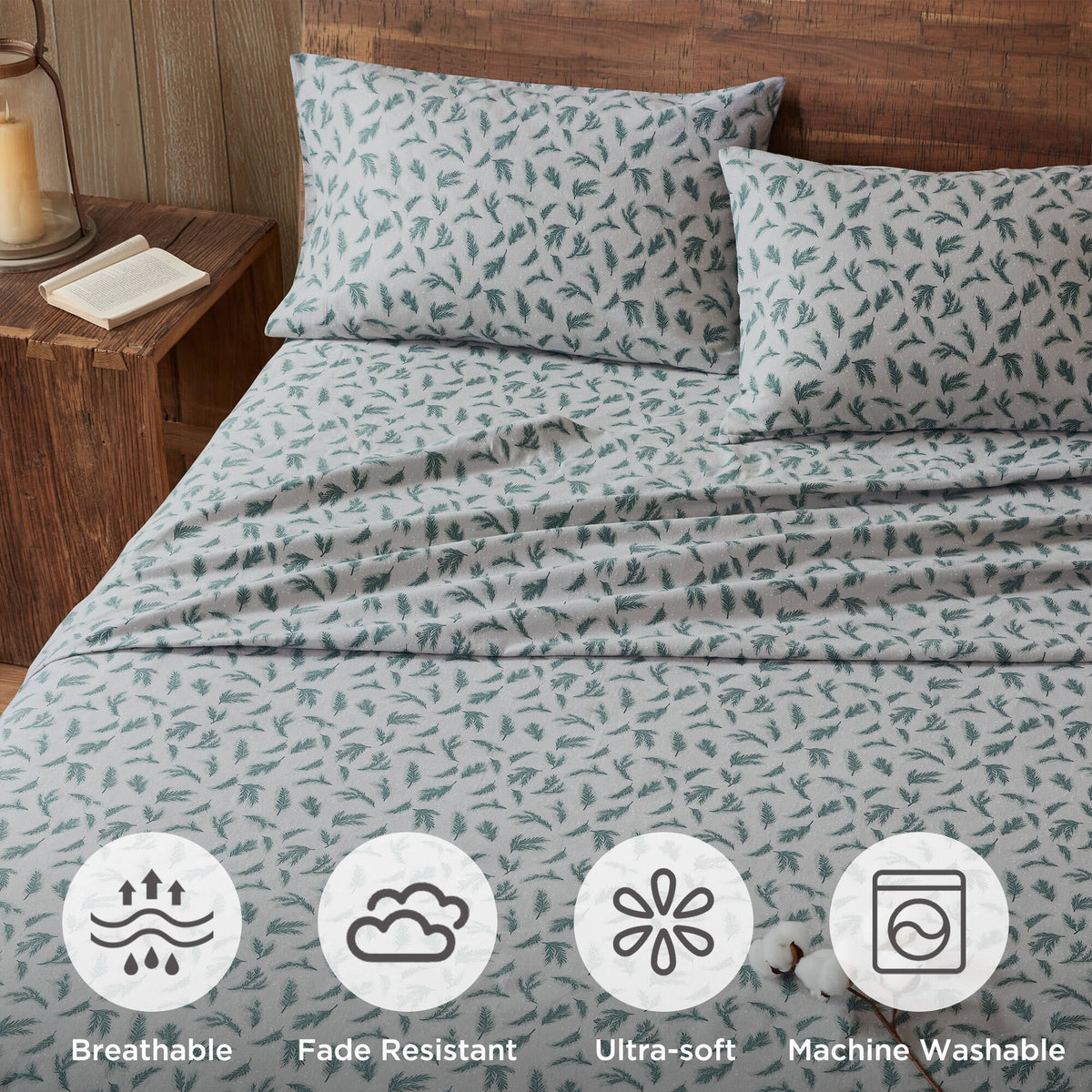 King 100% Cotton Flannel Printed Sheet Set W17630