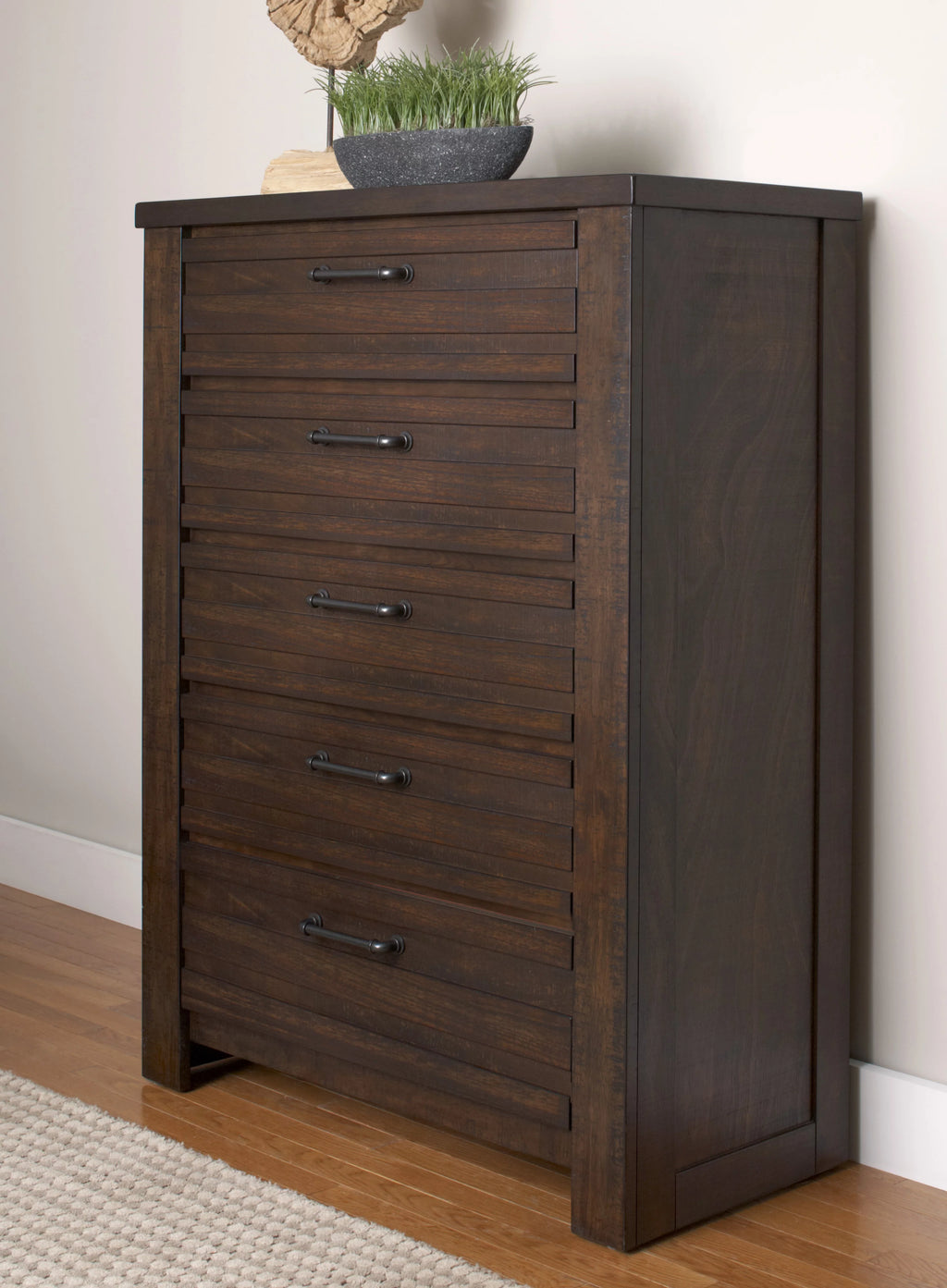 Espresso Wood Bedroom Set with King Bed Dresser Mirror Nightstand Chest P3742