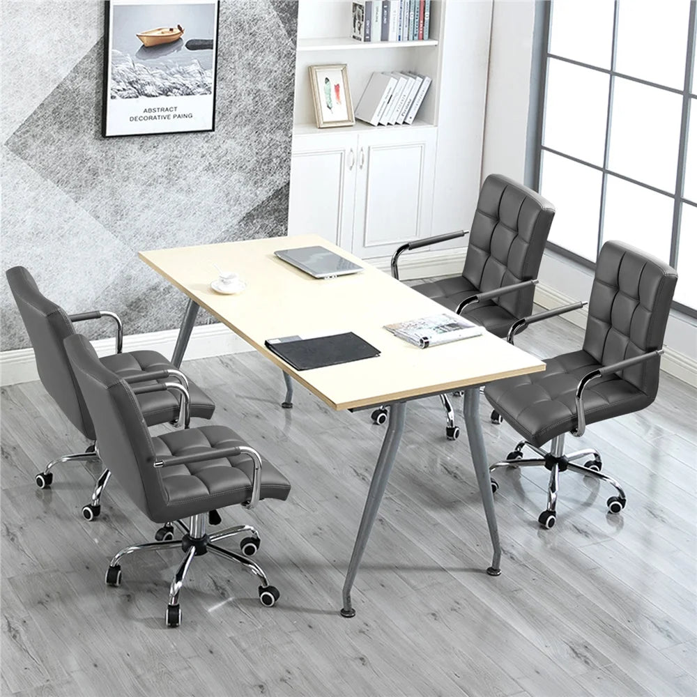 Gray PU Leather Swivel Office Chair with Armrests R45447