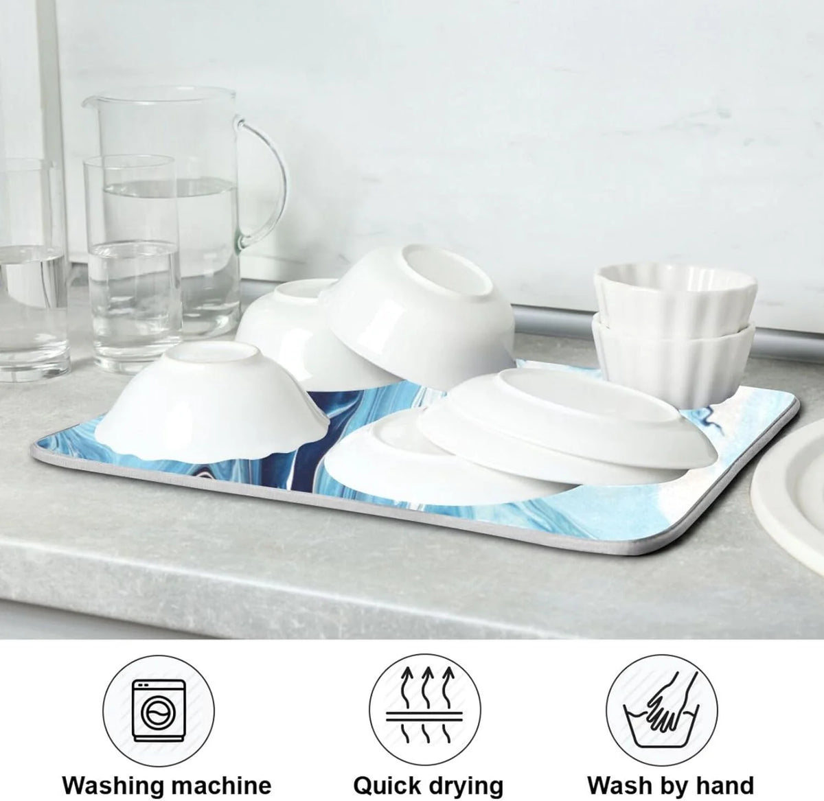 Blue Powder Dish Drying Mat for Kitchen Counter P748201
