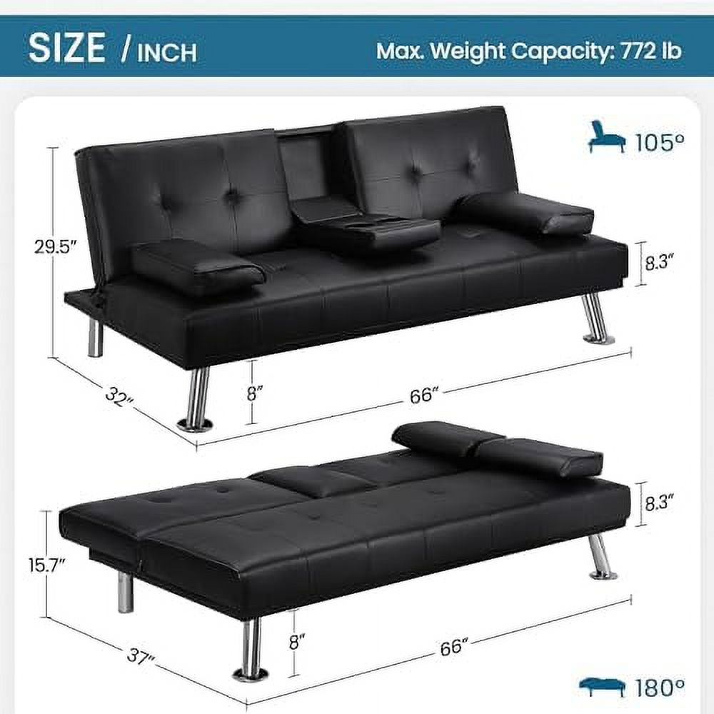 Gray Faux Leather Sofa Bed Futon with Armrest S486