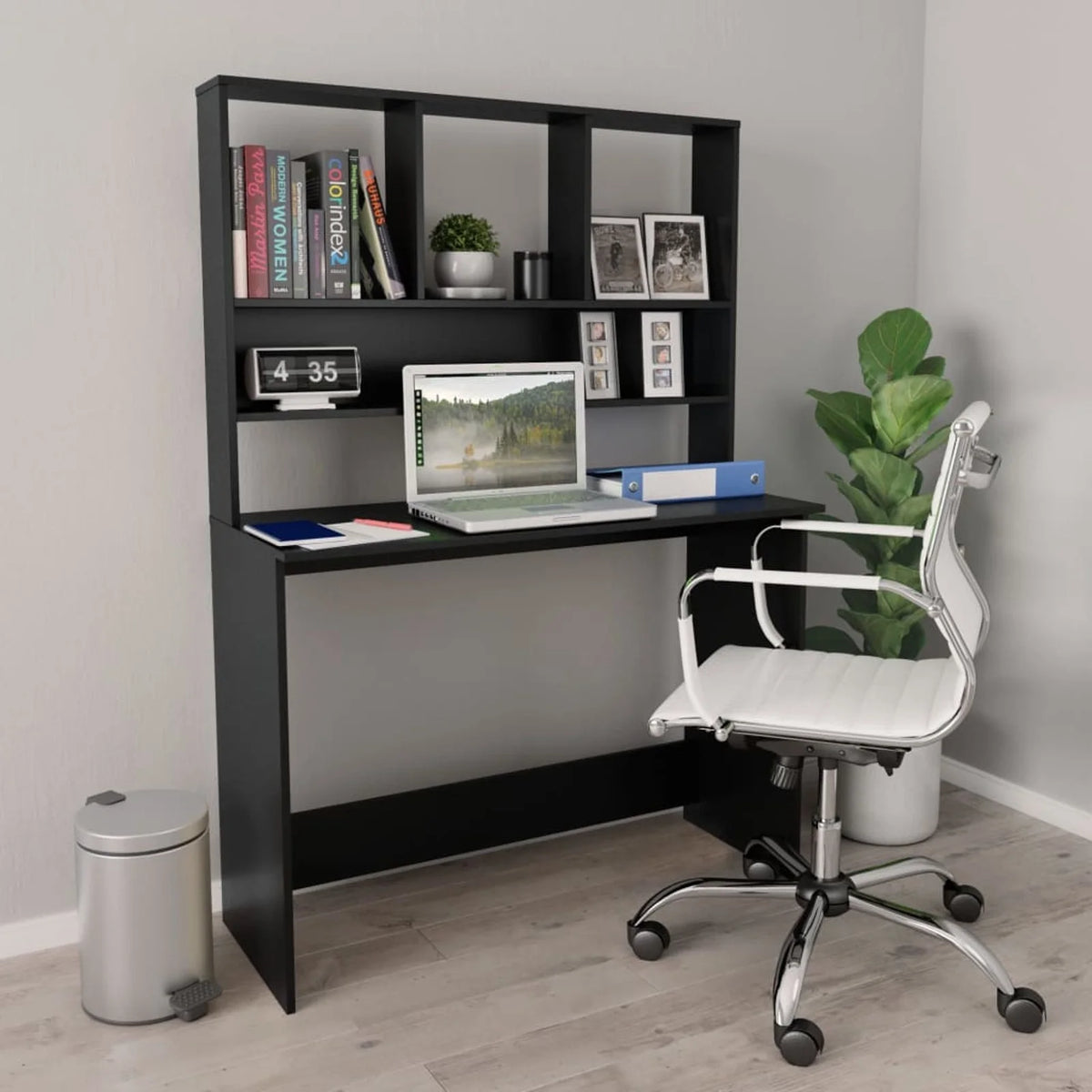 Black Computer Desk with Storage Shelves P15761