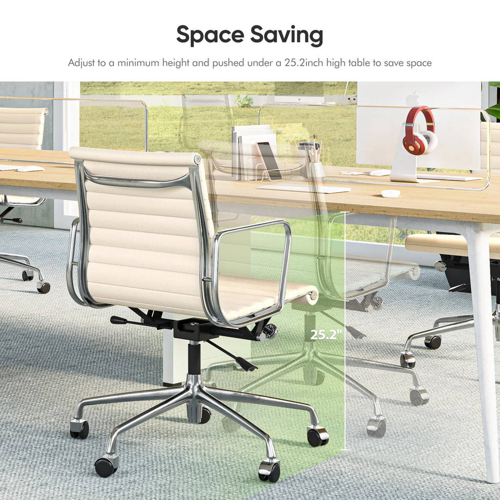 Ribbed Genuine Leather White Office Chair Q406
