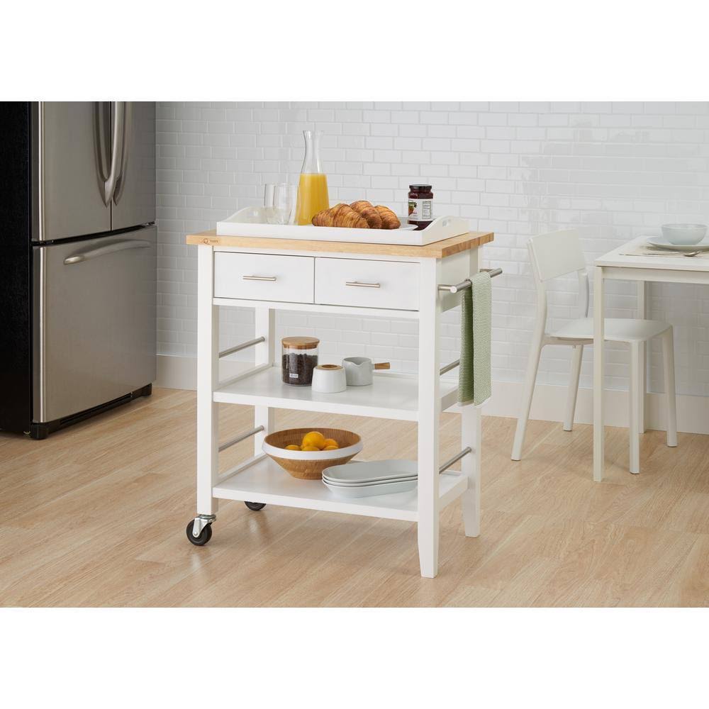 White Wood Kitchen Cart with Drawers E491