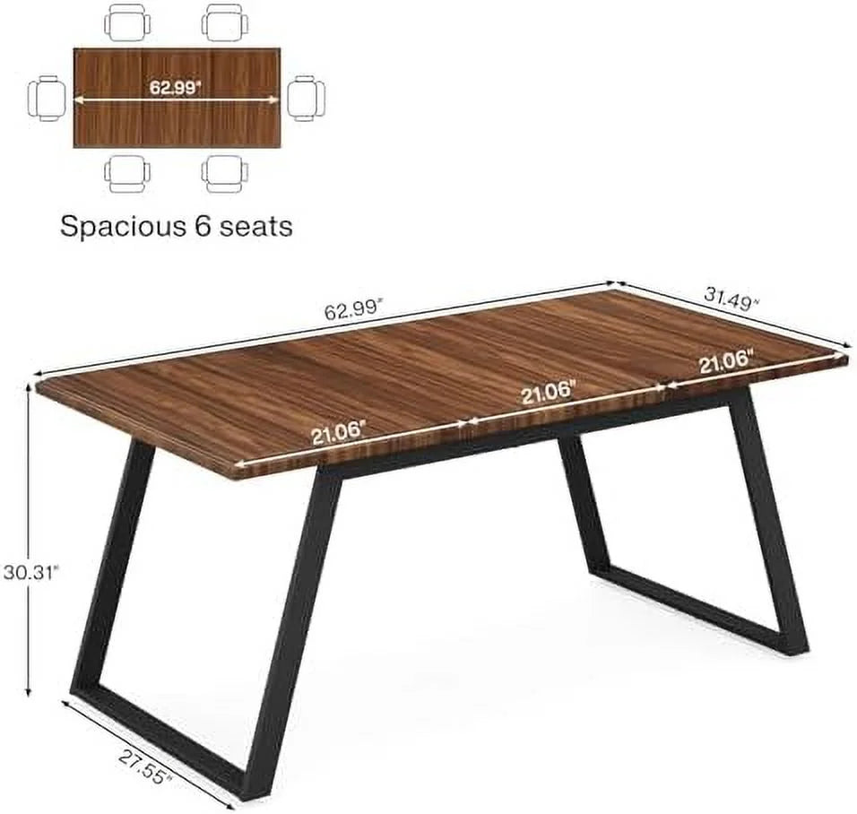 63-Inch Wood Dining Table with Metal Legs O894759