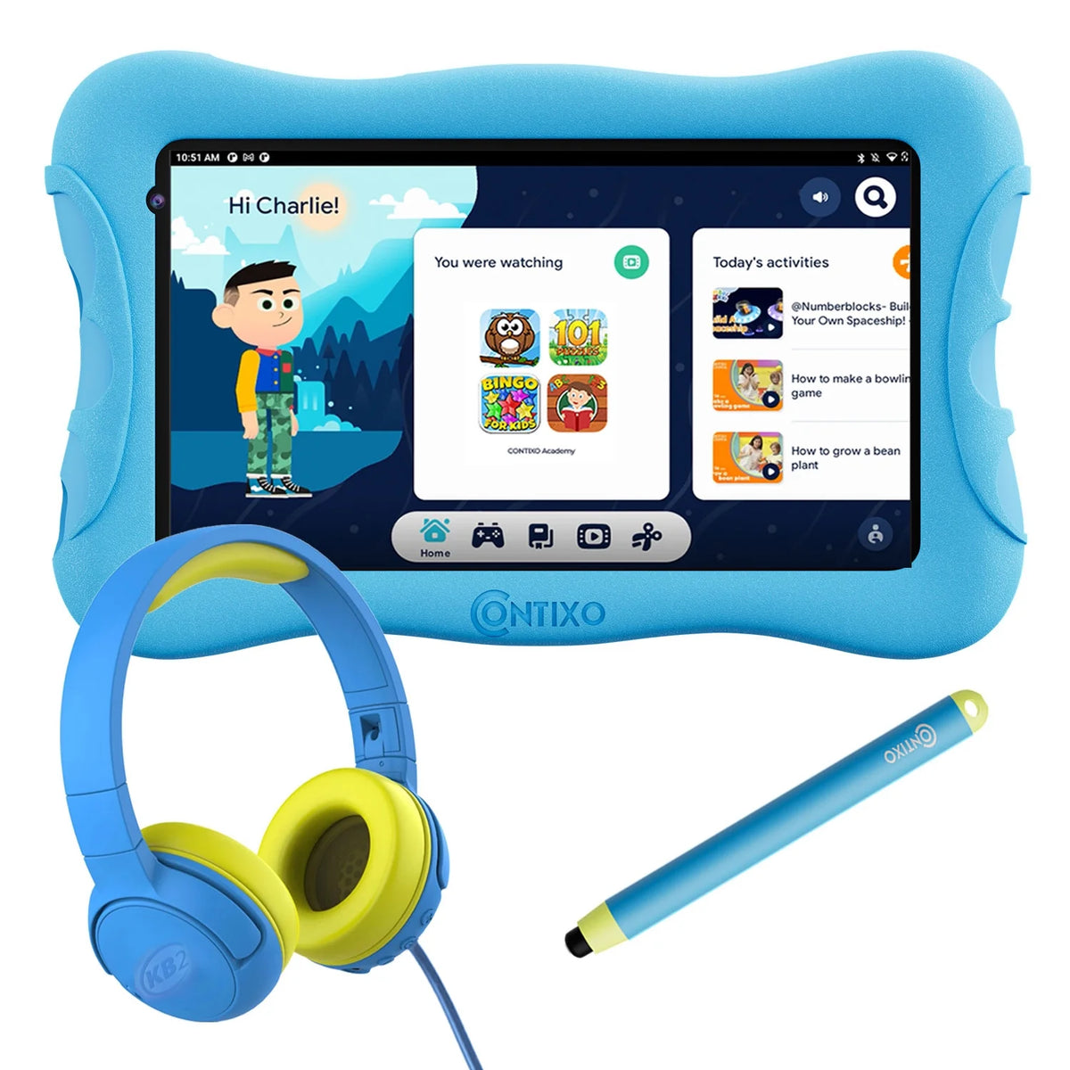 7 inch Kids Learning Tablet with Headphone Blue Set T35617