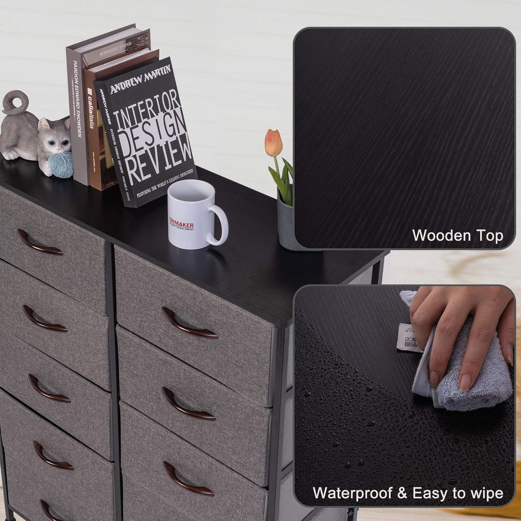 10 Drawer Vertical Dresser with Steel Frame and Fabric Bins U143