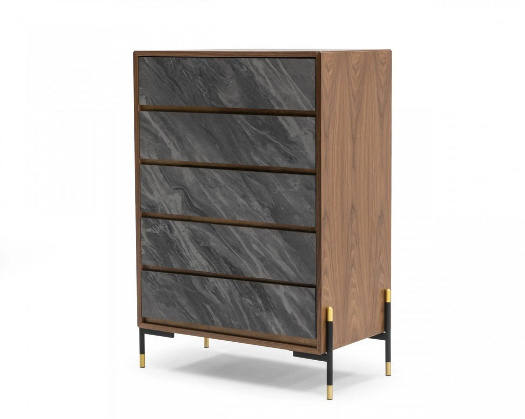 Walnut & Gray Manufactured Wood Five Drawers Chest K881244