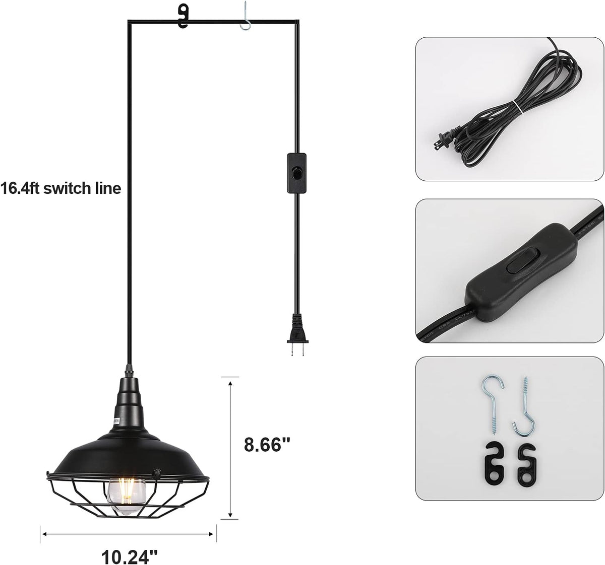 2 Pack Black Metal Wire Cage Plug in Pendant Light U879