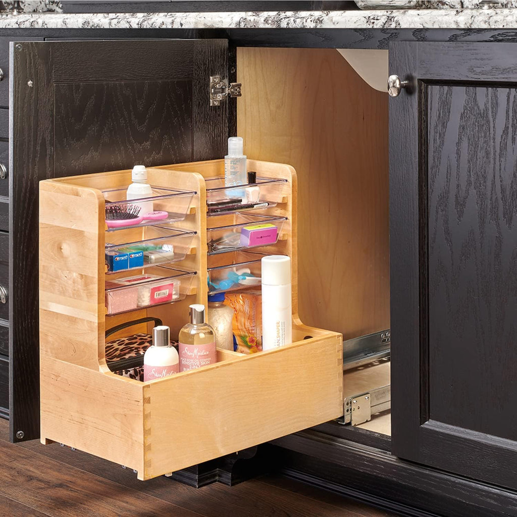 30 Inch Floor Mount L Shaped Wood Sink Vanity Cabinet with Soft Close Slides and Bins V58195
