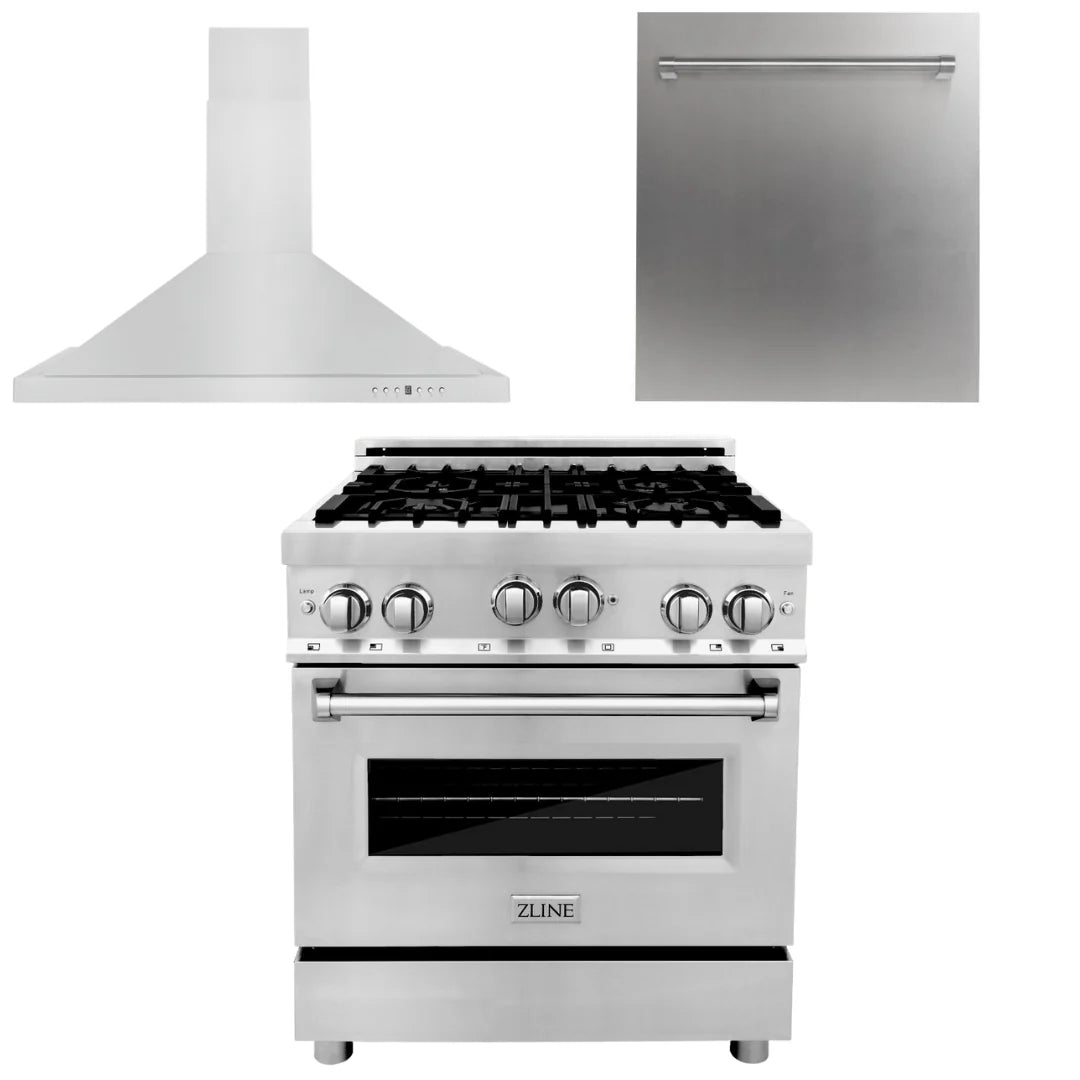 30 in. Gas Range, Range Hood, Dishwasher P69758
