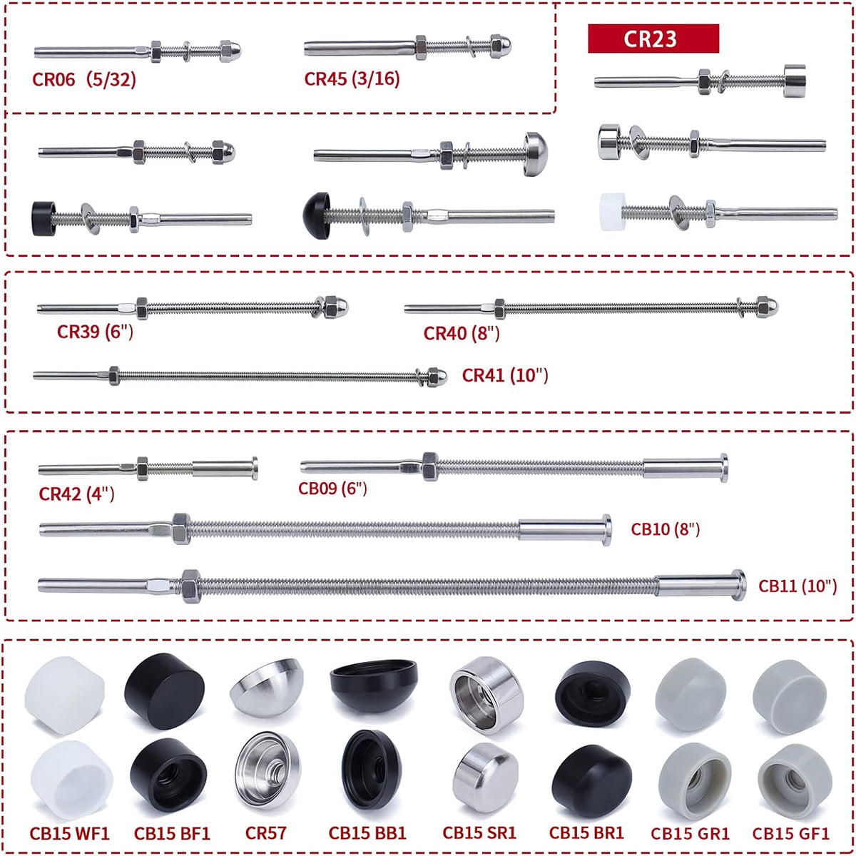 20 Pack 1/8 Cable Railing Kit T316 Stainless Steel Terminal D96570