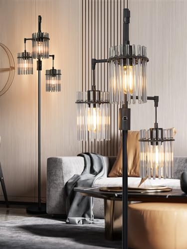 Industrial Floor Lamp with Glass Lampshade, Dimmable, Tall Y22346