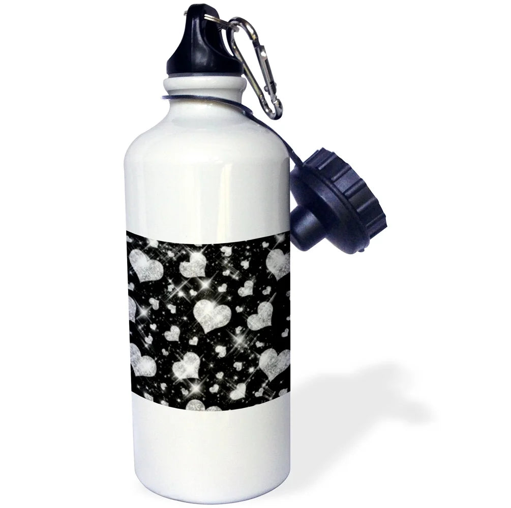 Glitter Hearts Silver 21 oz Sports Water Bottle V66035