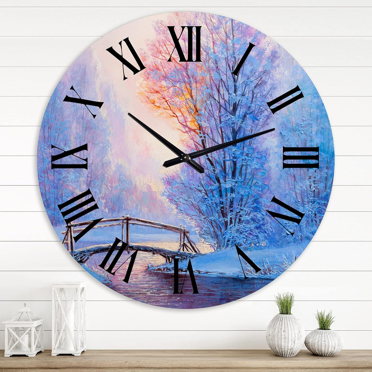 Large Wall Clock with Winter Landscape H59115