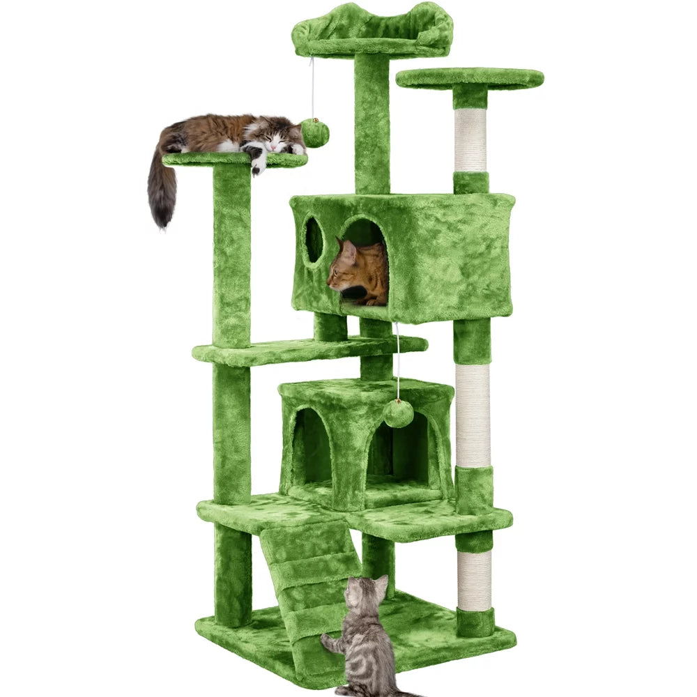 Green 54" Cat Tree with 2 Condos K418