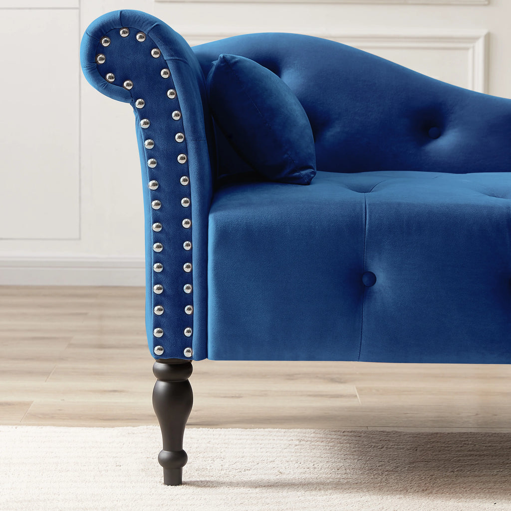 Blue Button Tufted Lounge Chaise with Accent Pillow P608301
