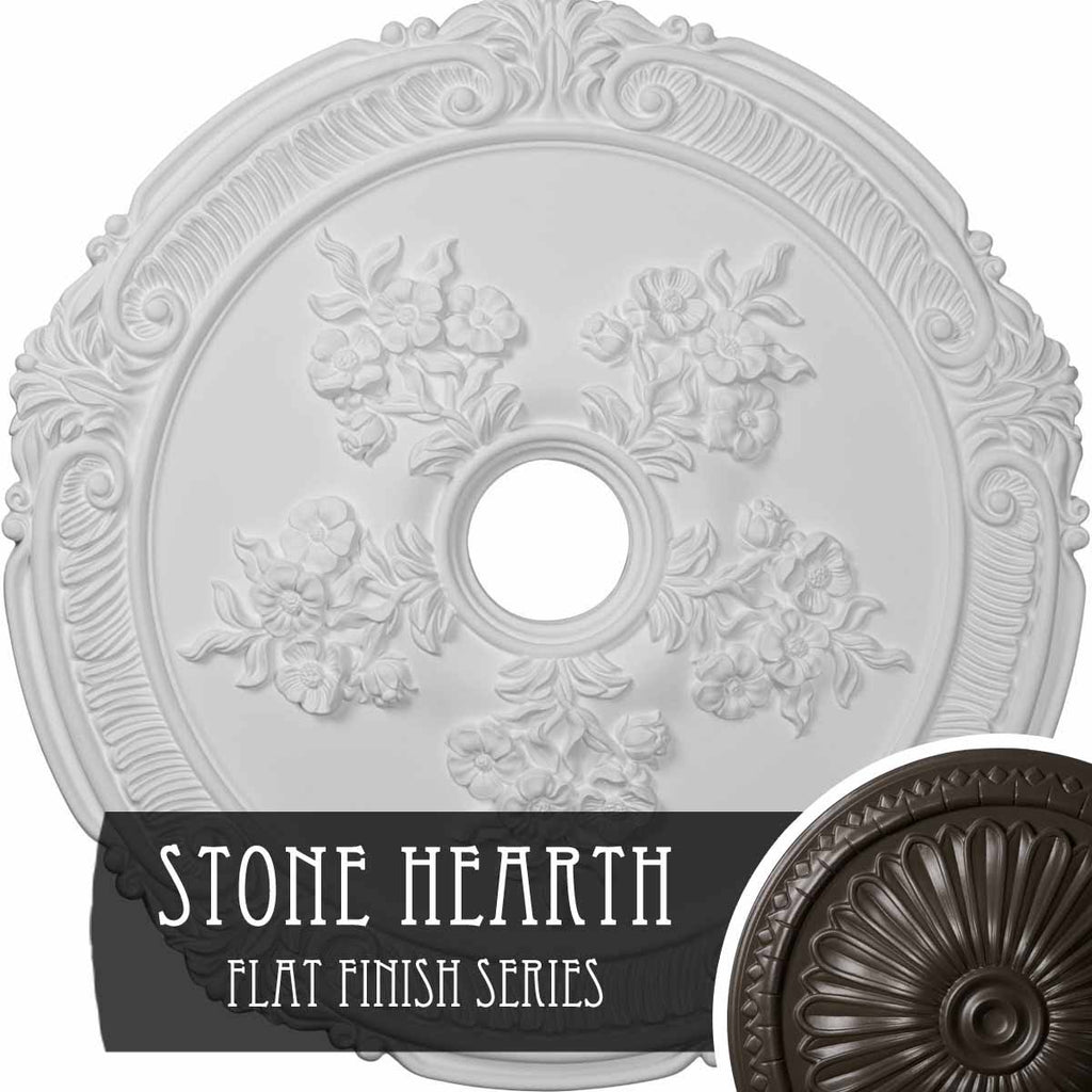 26x22OD x 3 3/4x22ID x 1 1/2x22P Hand-Painted Stone Hearth with Rose Ceiling Medallion B630
