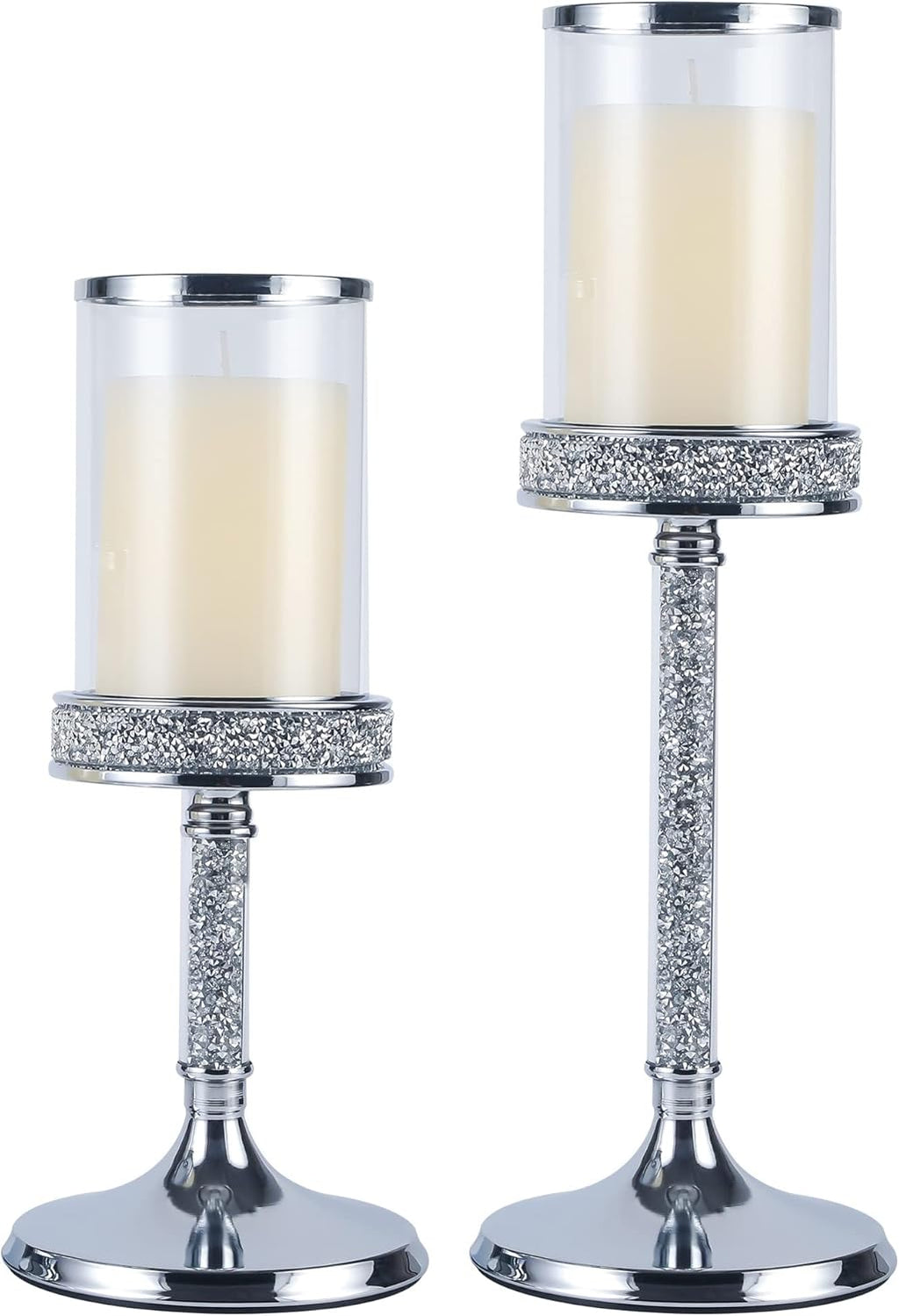 Gold Metal Candle Holders with Glass Hurricane Lid, 2 PCS F96185