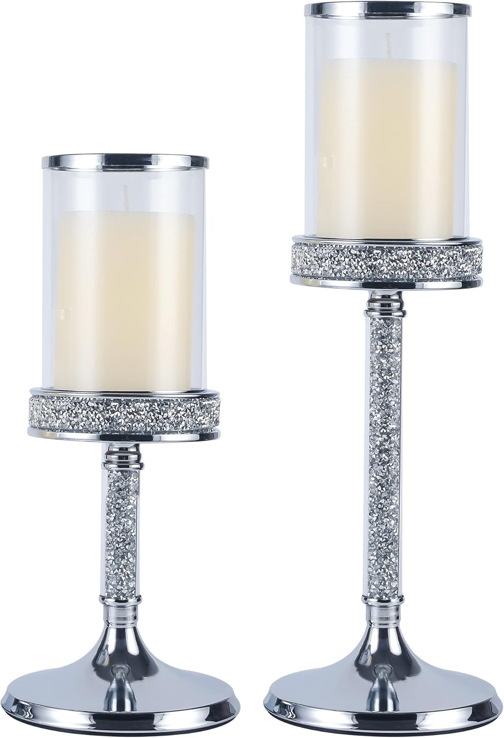 Gold Metal Candle Holders with Glass Hurricane Lid, 2 PCS F96185