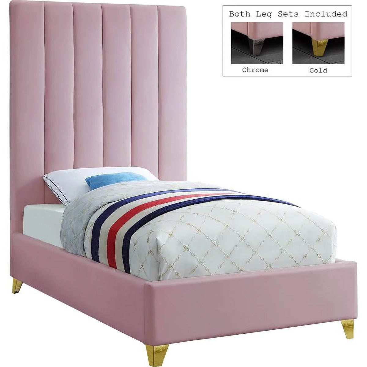 Twin Pink Gold Wood Platform Bed X373