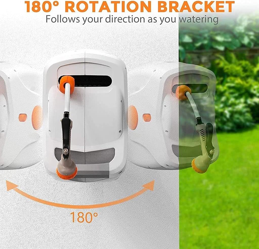 100 FT 1/2 Automatic Rewind Wall Mounted Hose Reel with 8 Patterns Hose Nozzles D60281