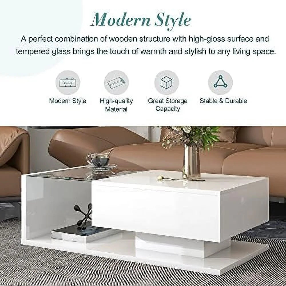 White Black 2-Layer Coffee Table with Removable Tray O827300