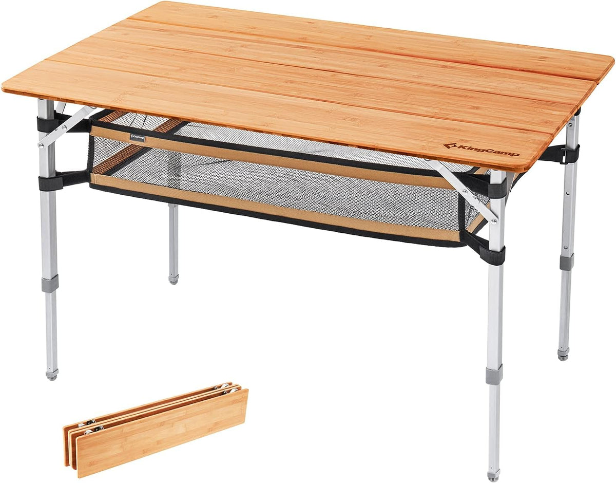 Bamboo Folding Camping Table with Adjustable Height Aluminum Legs M33275