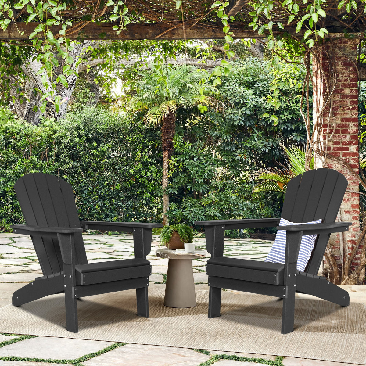 Black Set of 2 Plastic Resin Adirondack Chairs V468318
