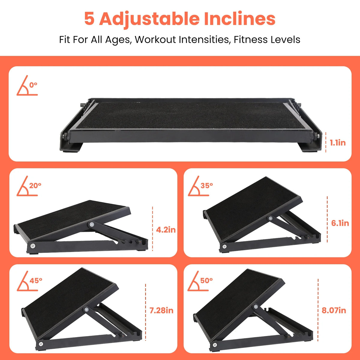 Steel Calf Stretcher Slant Board with 5 Adjustable Inclines Non-Slip Surface N6794