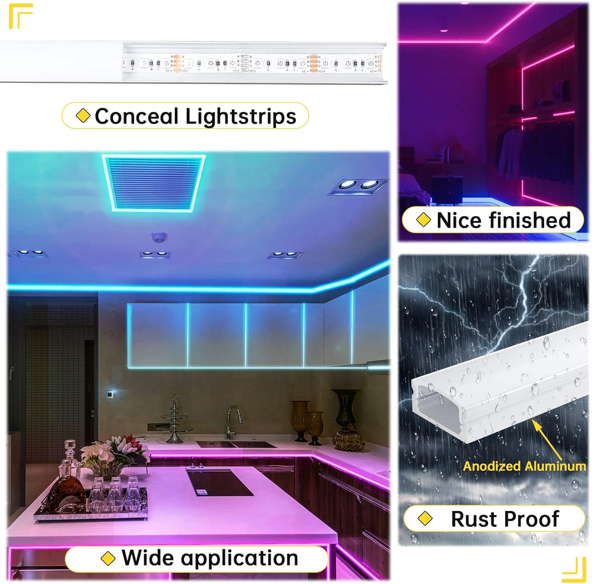 10Pack 6.6FT U Shape LED Aluminum Channel System with Clear Lens Cover I9717