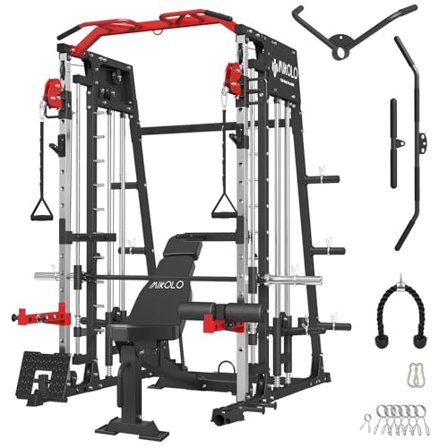 2200lbs Squat Rack with LAT-Pull Down System & Cable Crossover Machine with Adjustable Weight Bench M256586