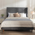 Queen Size Upholstered Platform Bed with Wingback Headboard X11909